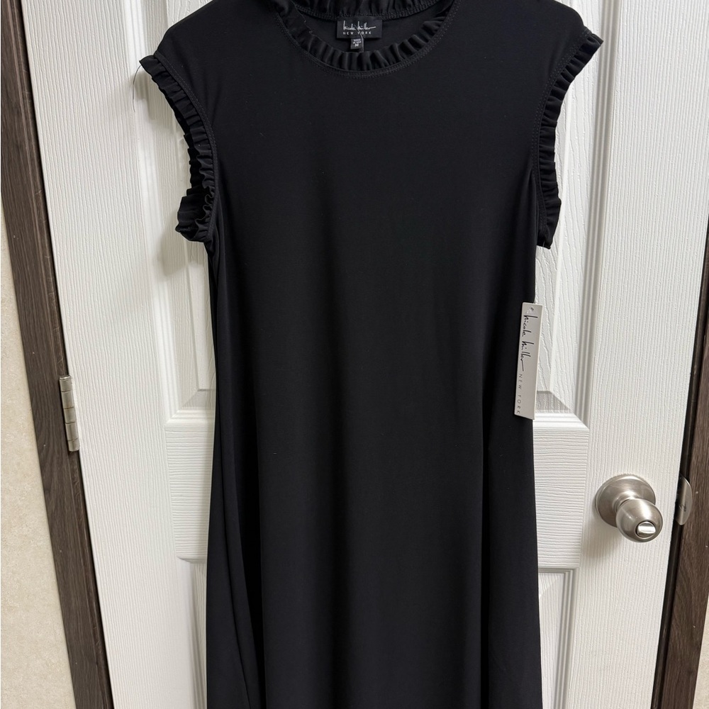 Nicole Miller Black Ruffle Sleeve Dress